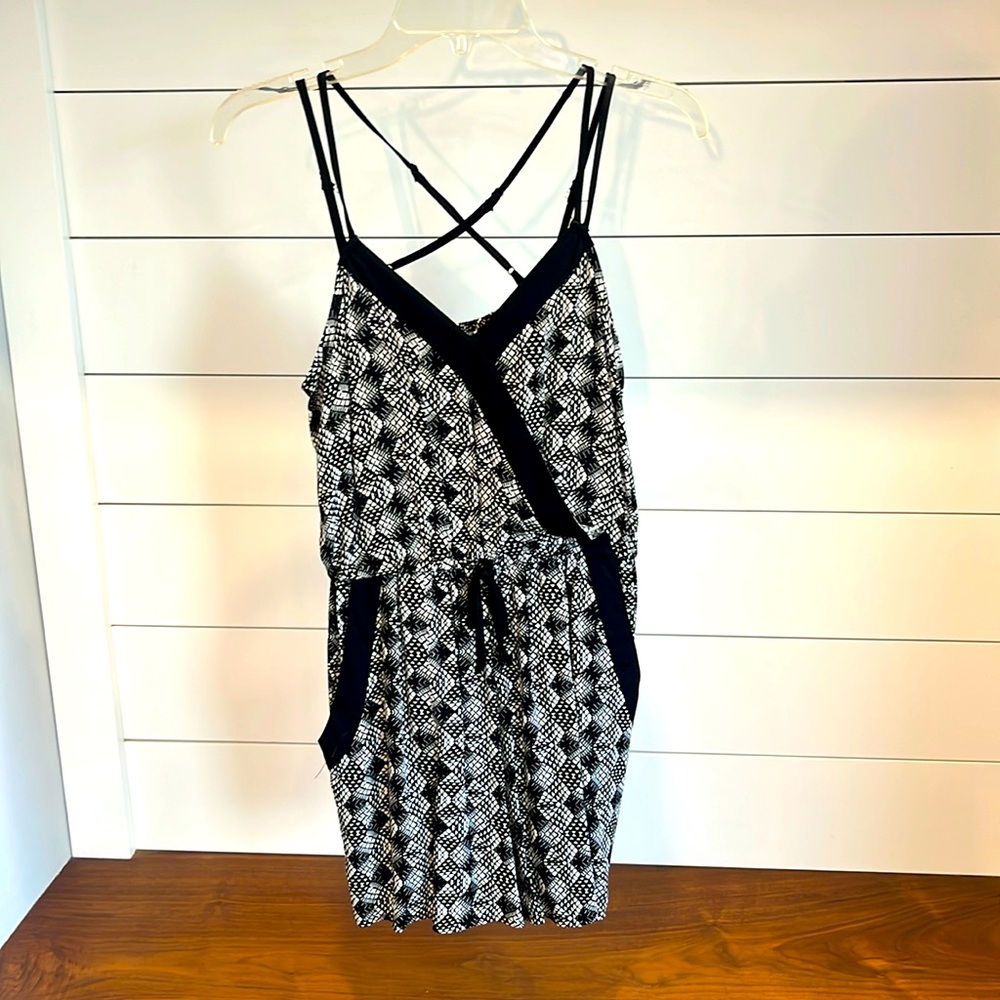 Black and white shorts romper